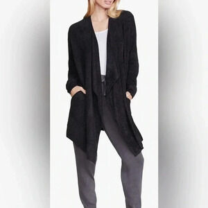 Barefoot dreams medium cozy chic black long hooded cardigan